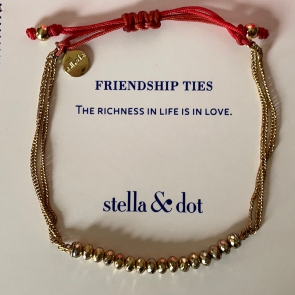Stella & Dot Gold Bead Bracelet with Red Cord
